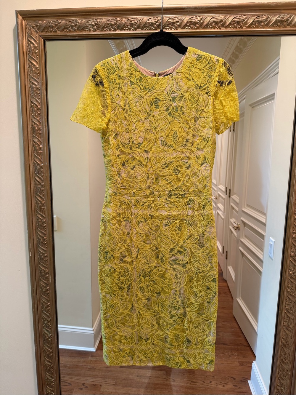 Vera Wang Yellow Floral Lace Midi Dress